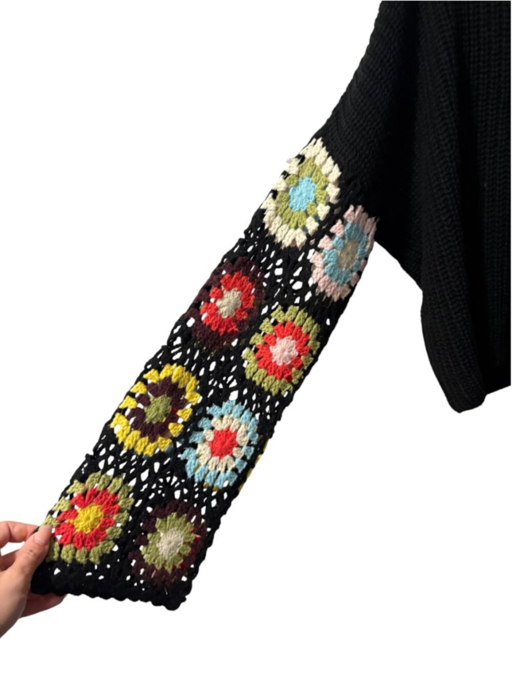 Francesca's Granny Square Crochet Sleeve Sweater - Picture 4 of 6